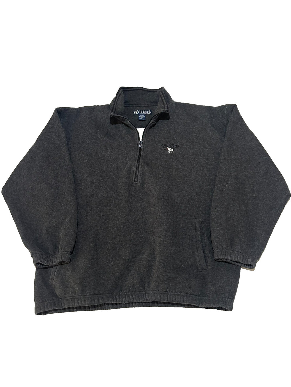 Vintage Y2K Big Dogs Sweater Mens Large 1/4 Zip Beige Pullover Skate Surf Black